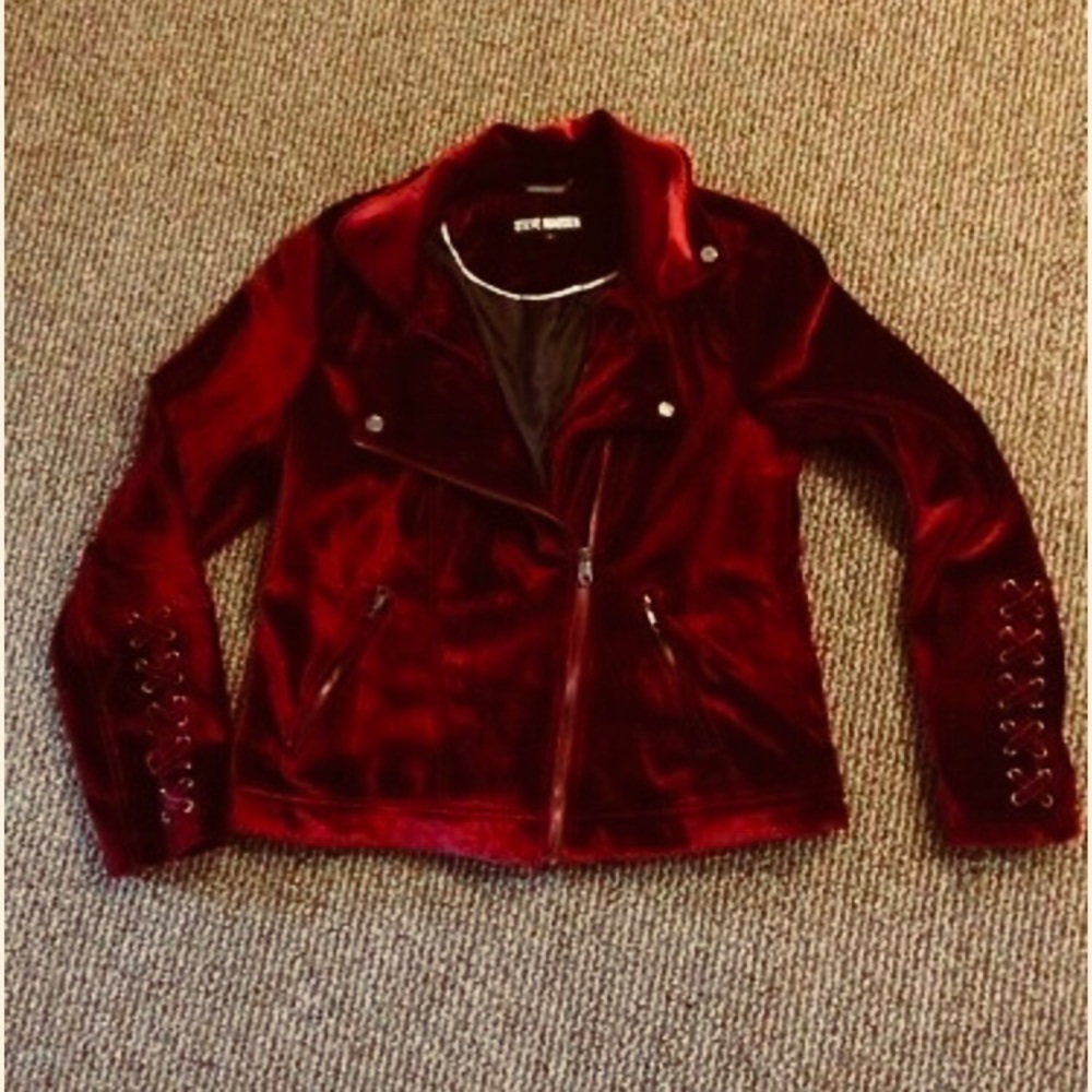Steve Madden Dark Red Velvet Moto Jacket Large